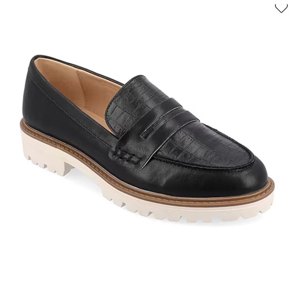 Journee Collection Kenly Croc Lug Sole Penny Loafers Black Size 6.5 Preppy Chic
